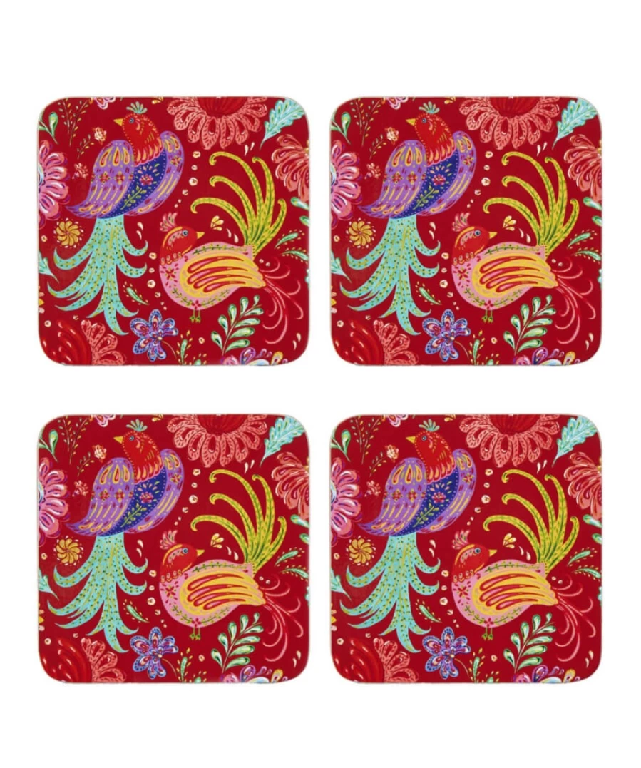 Joe Browns Set Of 4 Multi-Colored Folk Floral Coasters - Handmade Vintage Design For Home Decor