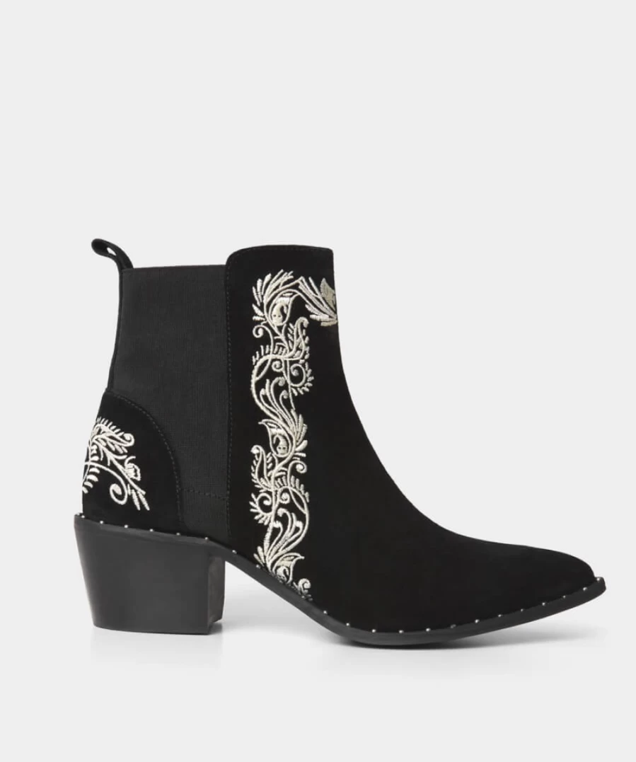 Joe Browns Women's Black Elba Street Embroidered Suede Boots
