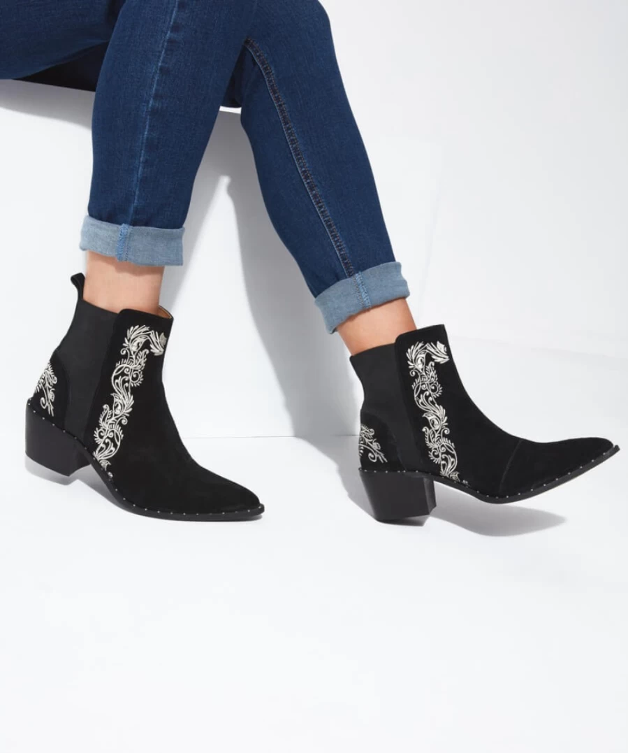Joe Browns Women's Black Elba Street Embroidered Suede Boots