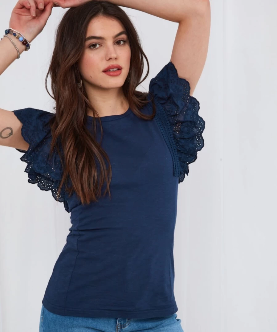 Joe Browns Women's Navy Broderie Embroidered Pretty Top