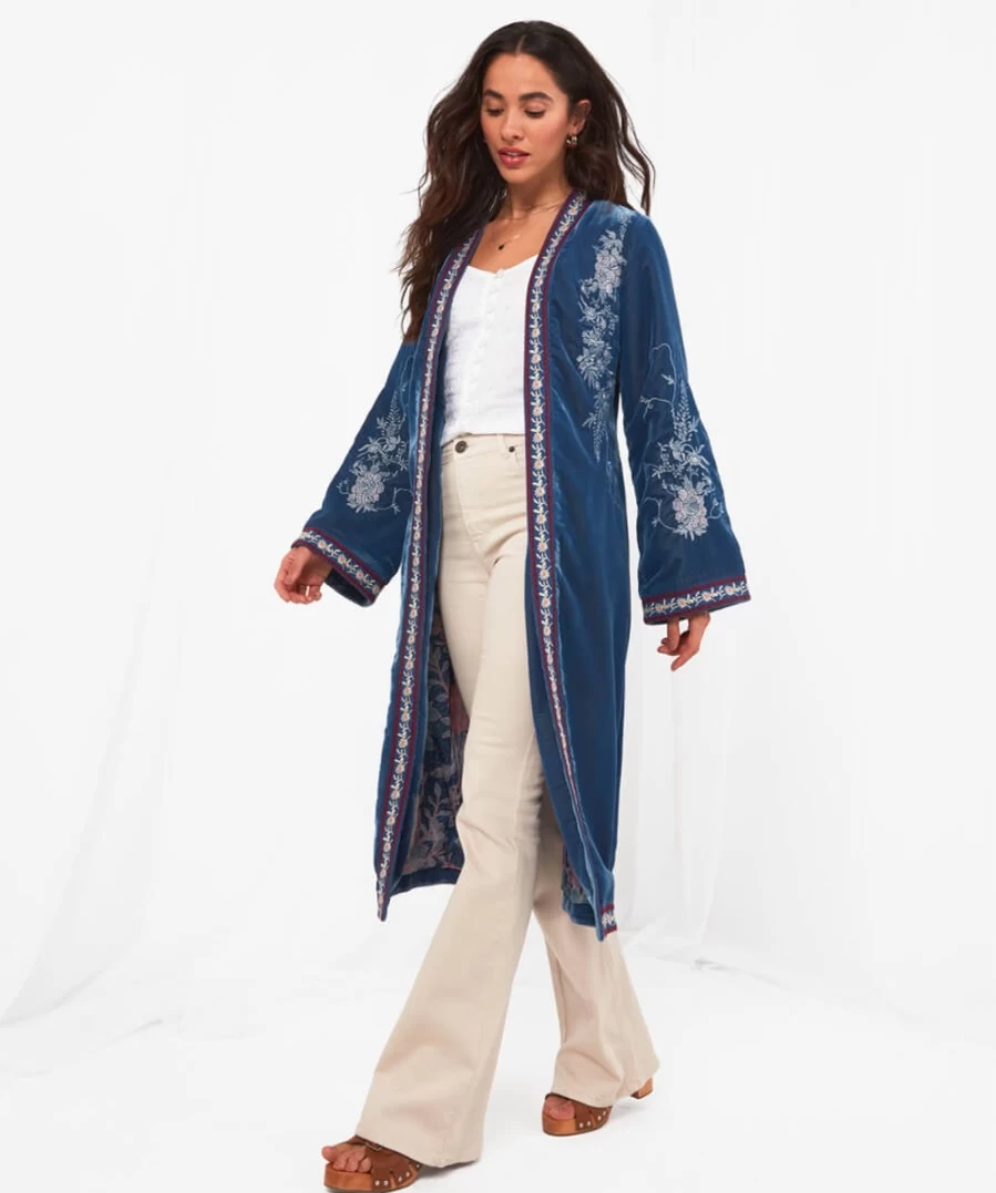 Joe Browns Women's Blue Vintage Inspired Boutique Kimono - Elegant Floral Print Boho Chic Cover Up