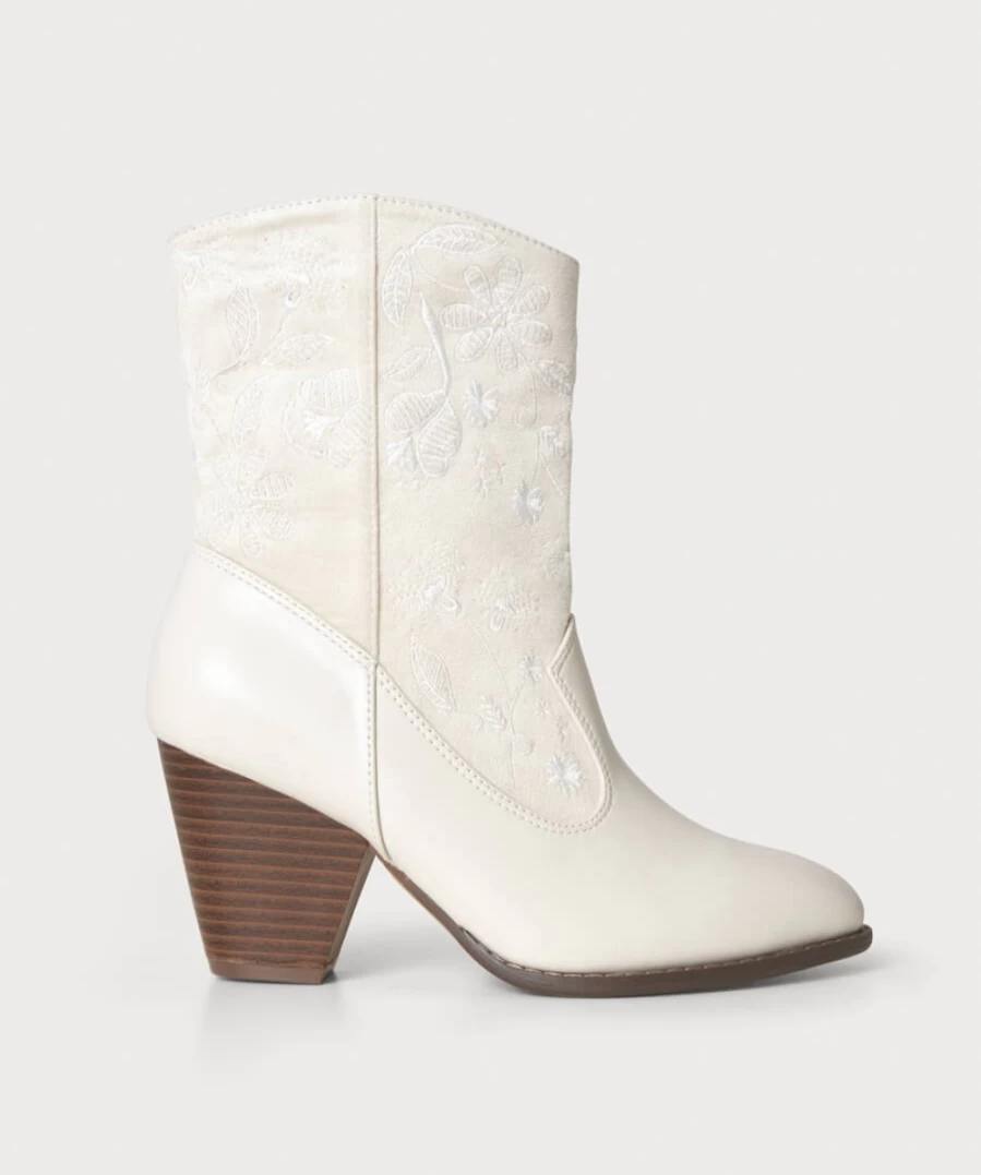 Joe Browns Women's Cream Embroidered Summer Boots - Boho Chic Ankle Booties for Warm Weather