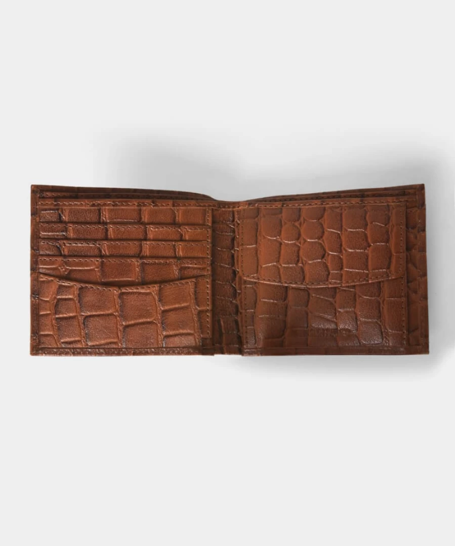 Joe Browns Men's Tan Crocodile Embossed Leather Wallet - Stylish Buff Calf Billfold for Men
