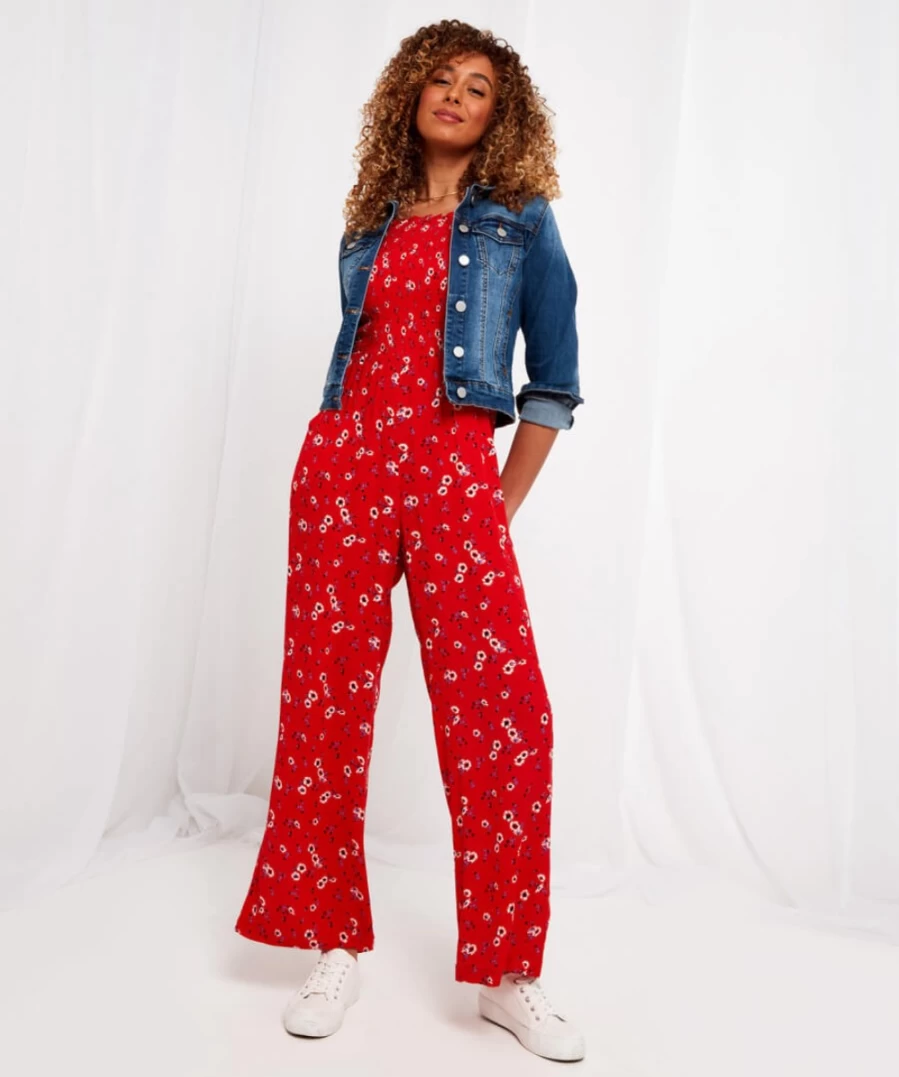 Joe Browns Women's Red Patsy Ditsy Floral Jumpsuit - Casual Summer Romper