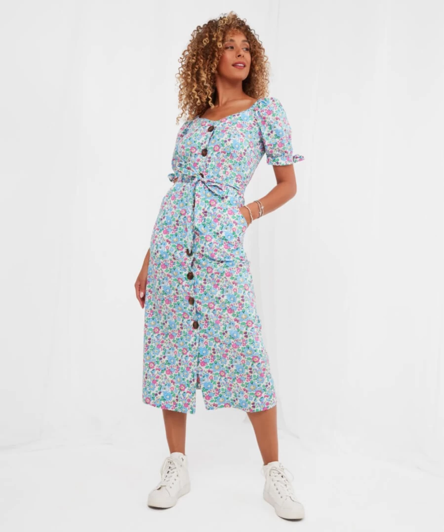 Joe Browns Women's Penny Button Through Dress in Multi Color - Stylish Floral Summer Dress
