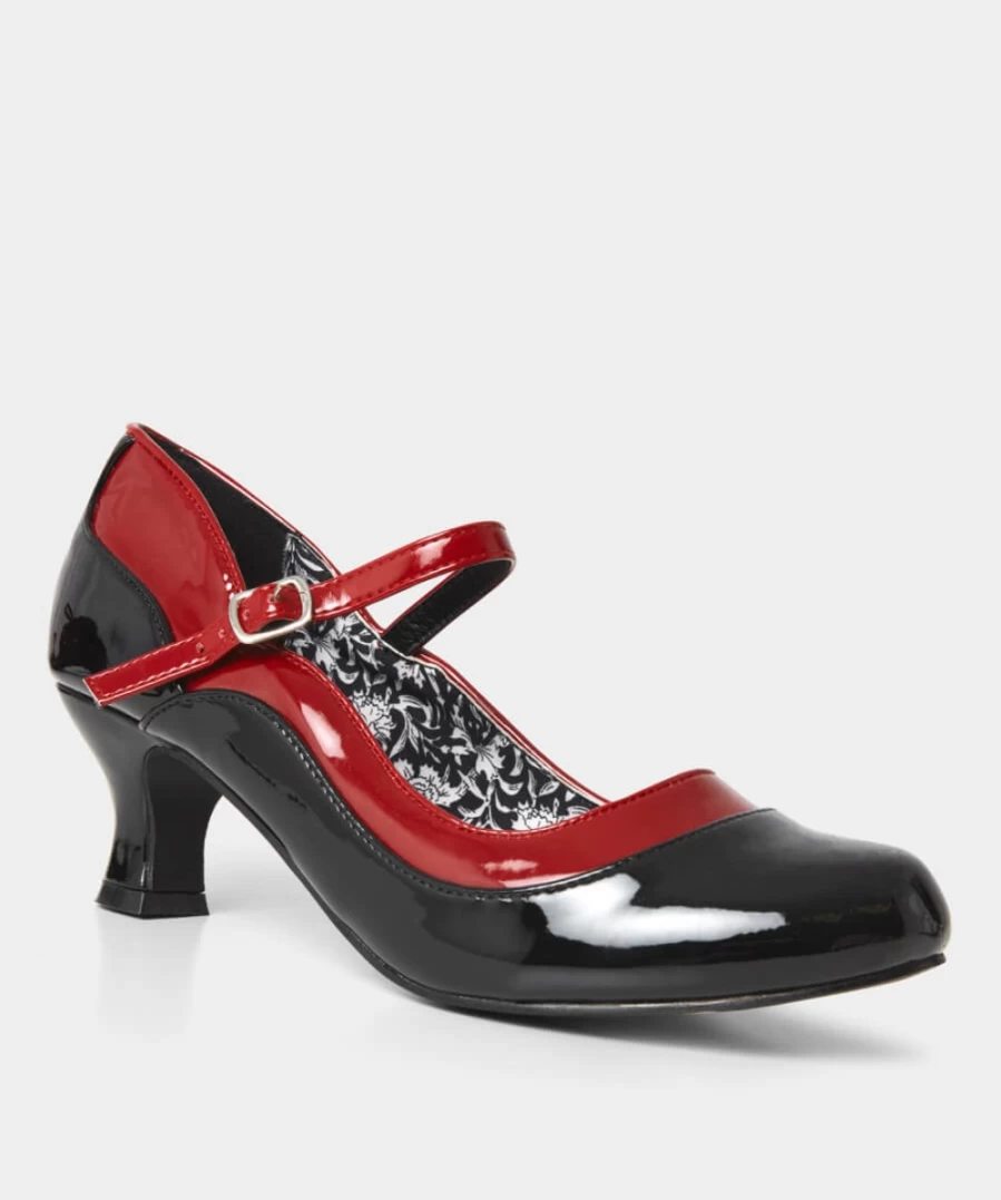 Joe Browns Women's Salsa Cafe Patent Leather Shoes - Black/Red Fashion Footwear