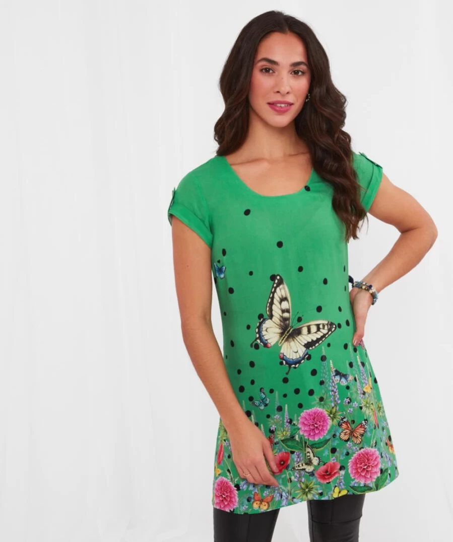 Joe Browns Women's Green Blooming Butterfly Tunic Top