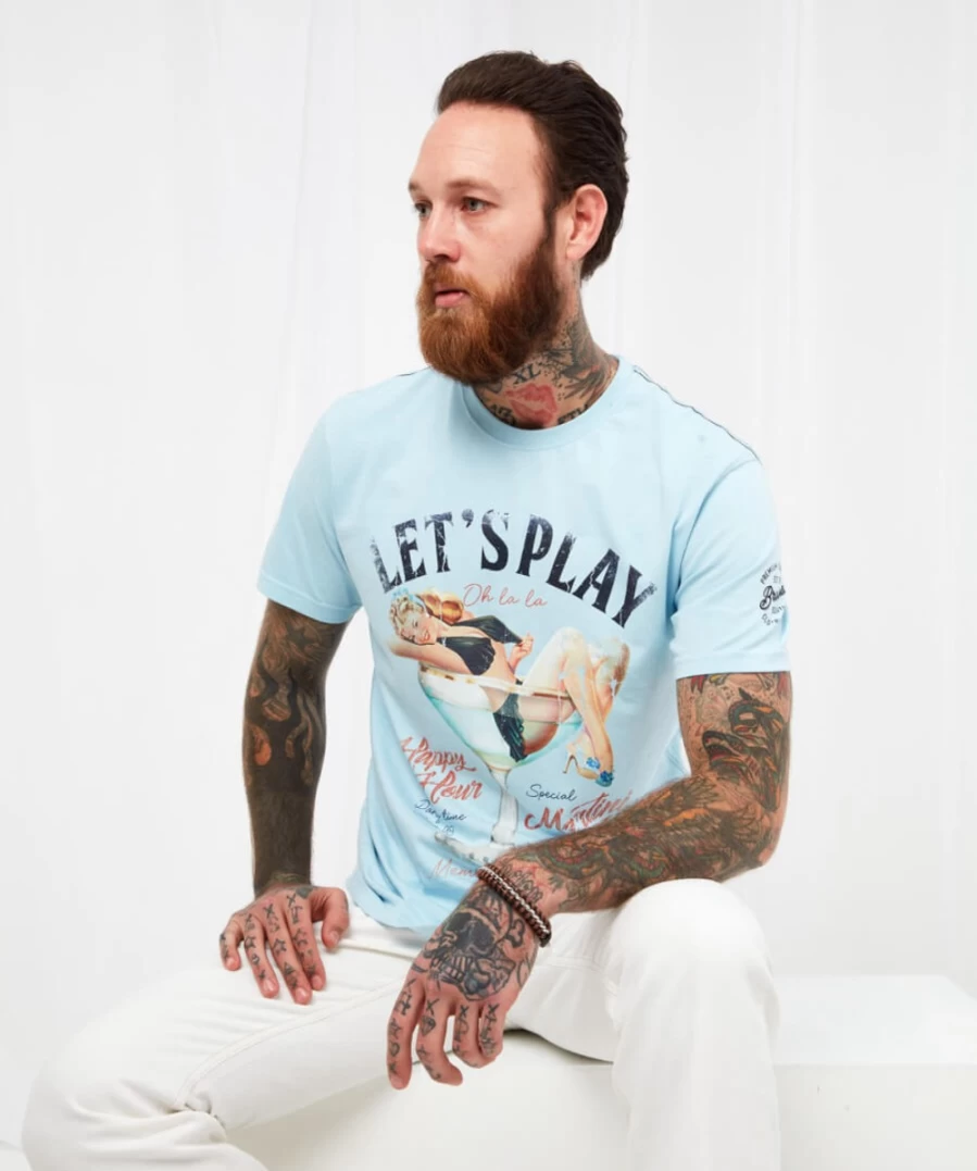 Joe Browns Men's Blue Let's Play Graphic Tee - Casual Short Sleeve T-Shirt