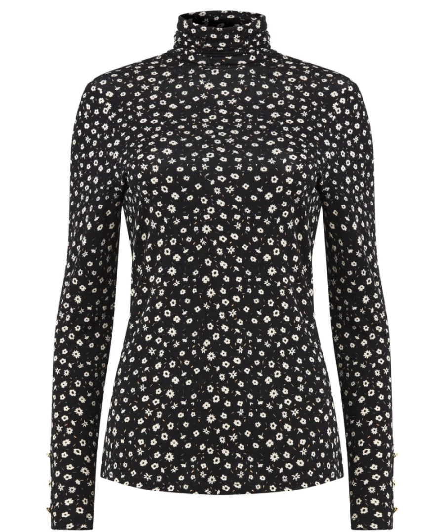 Joe Browns Women's Black Ditsy Floral Roll Neck Blouse