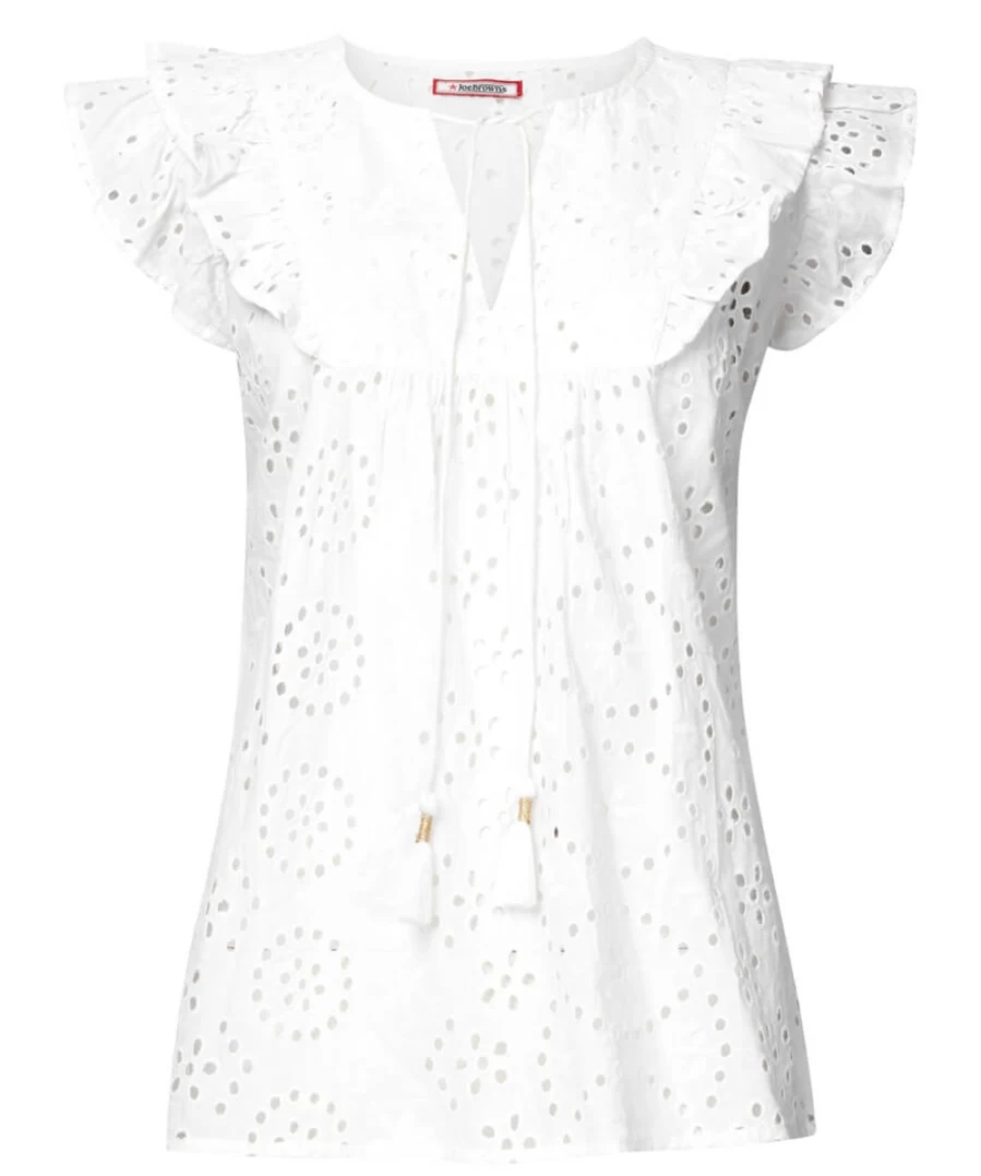 Joe Browns Women's White Bonnie Broderie Top - Embroidered Blouse for Women