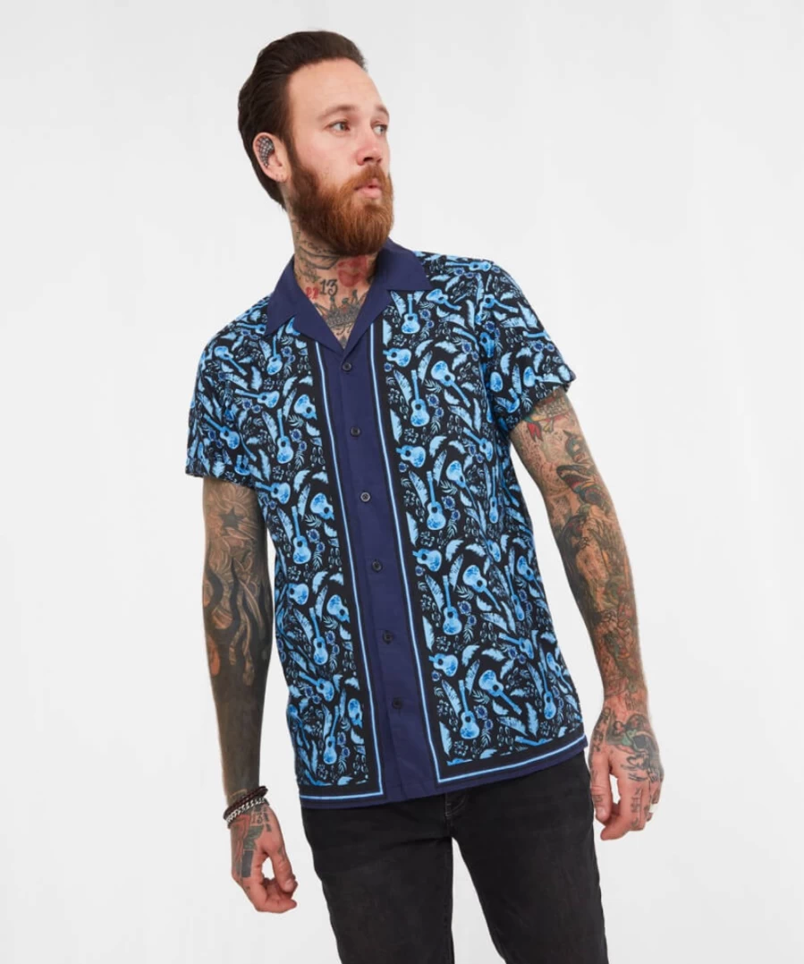 Joe Browns Men's Blue Retro Rock Shirt - Vintage Style Button-Up Top