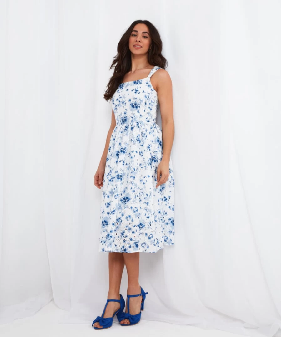 Joe Browns Women's Blue Kiera Embroidered Dress - Floral Broderie Summer Dress