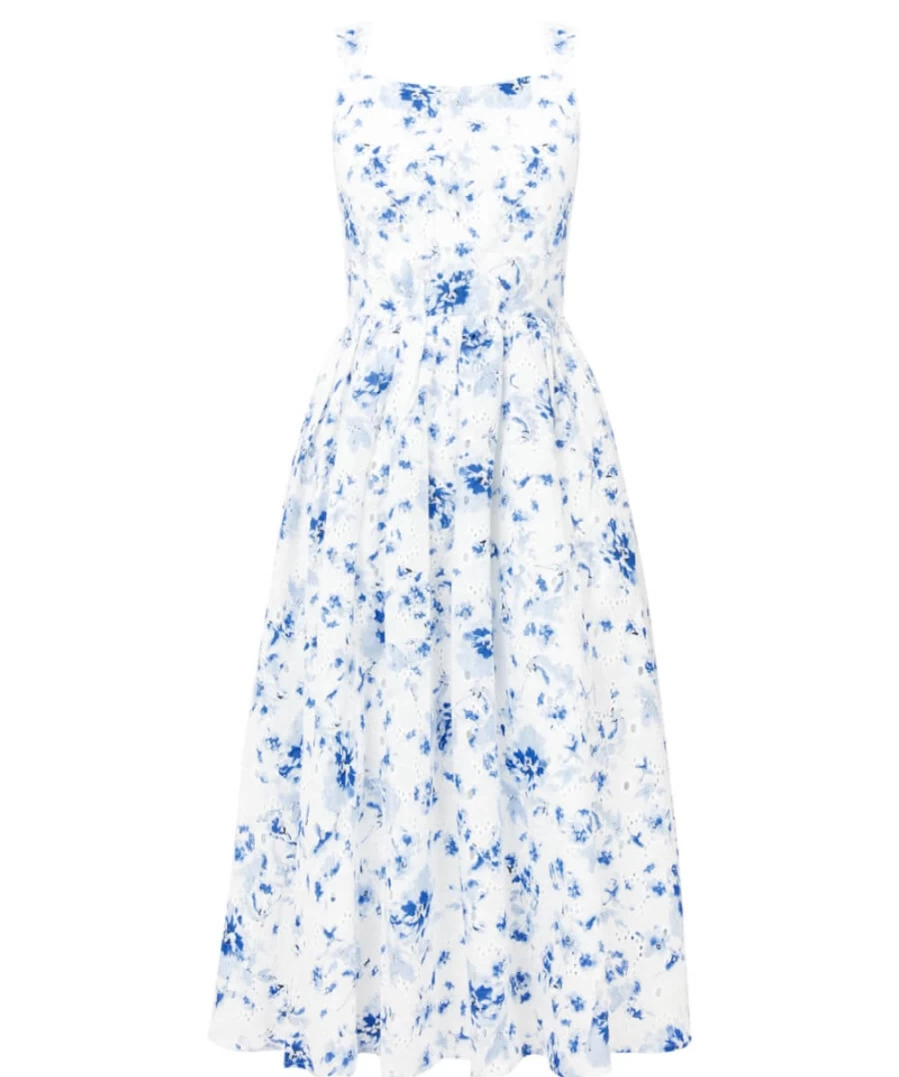 Joe Browns Women's Blue Kiera Embroidered Dress - Floral Broderie Summer Dress
