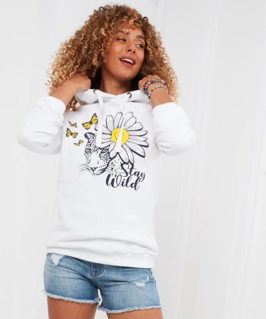 "Joe Browns Women's White Stay Wild Hoodie - Stylish Casual Pullover"