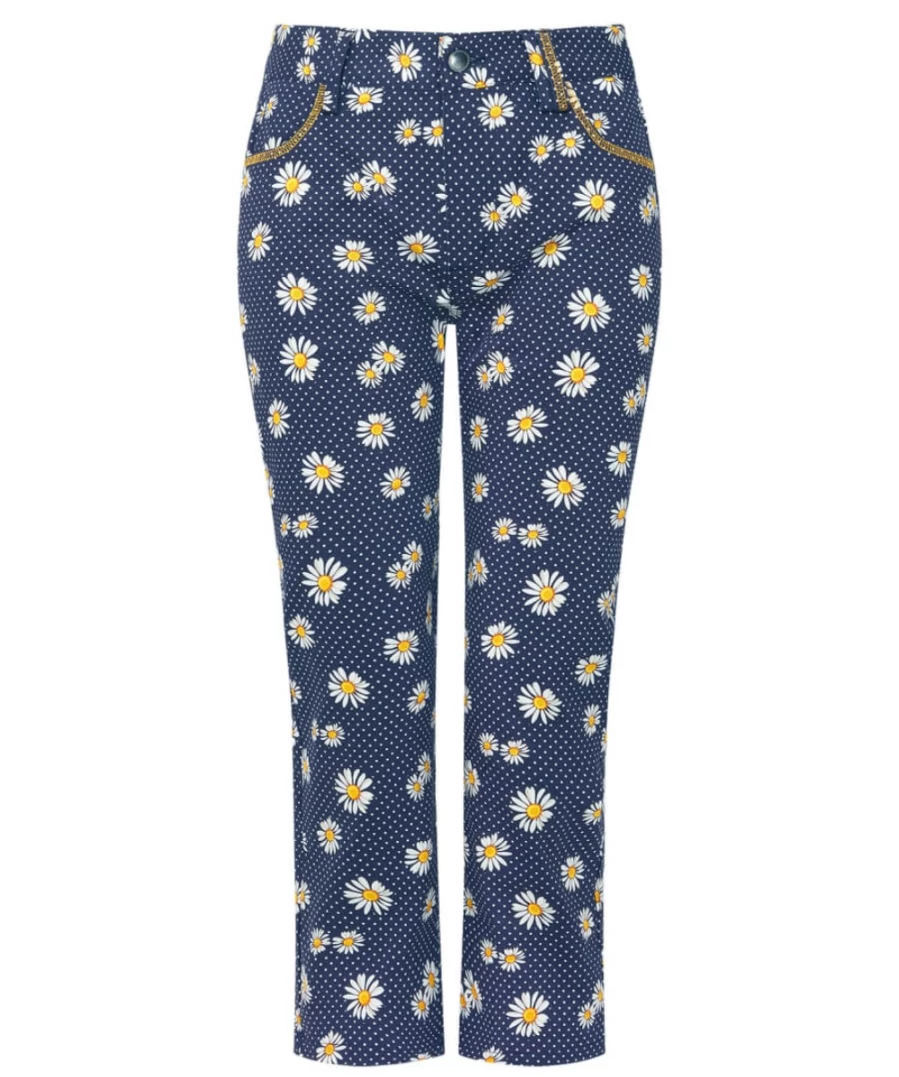 Joe Browns Women's Blue Dots And Daisies Crop Trousers - Floral Print Casual Pants