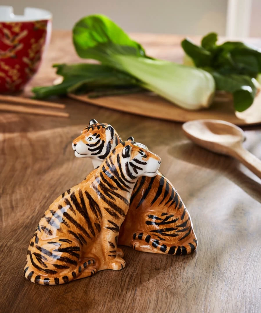 Joe Browns Multi-Colored Quail Ceramics Tiger-Themed Salt and Pepper Shaker Set