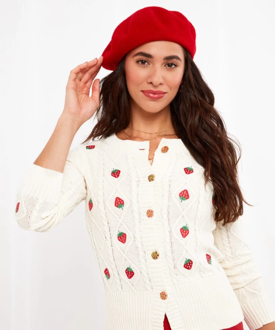 Joe Browns Women's Summer Strawberry Cardigan in Multi Color - Lightweight Knit Sweater