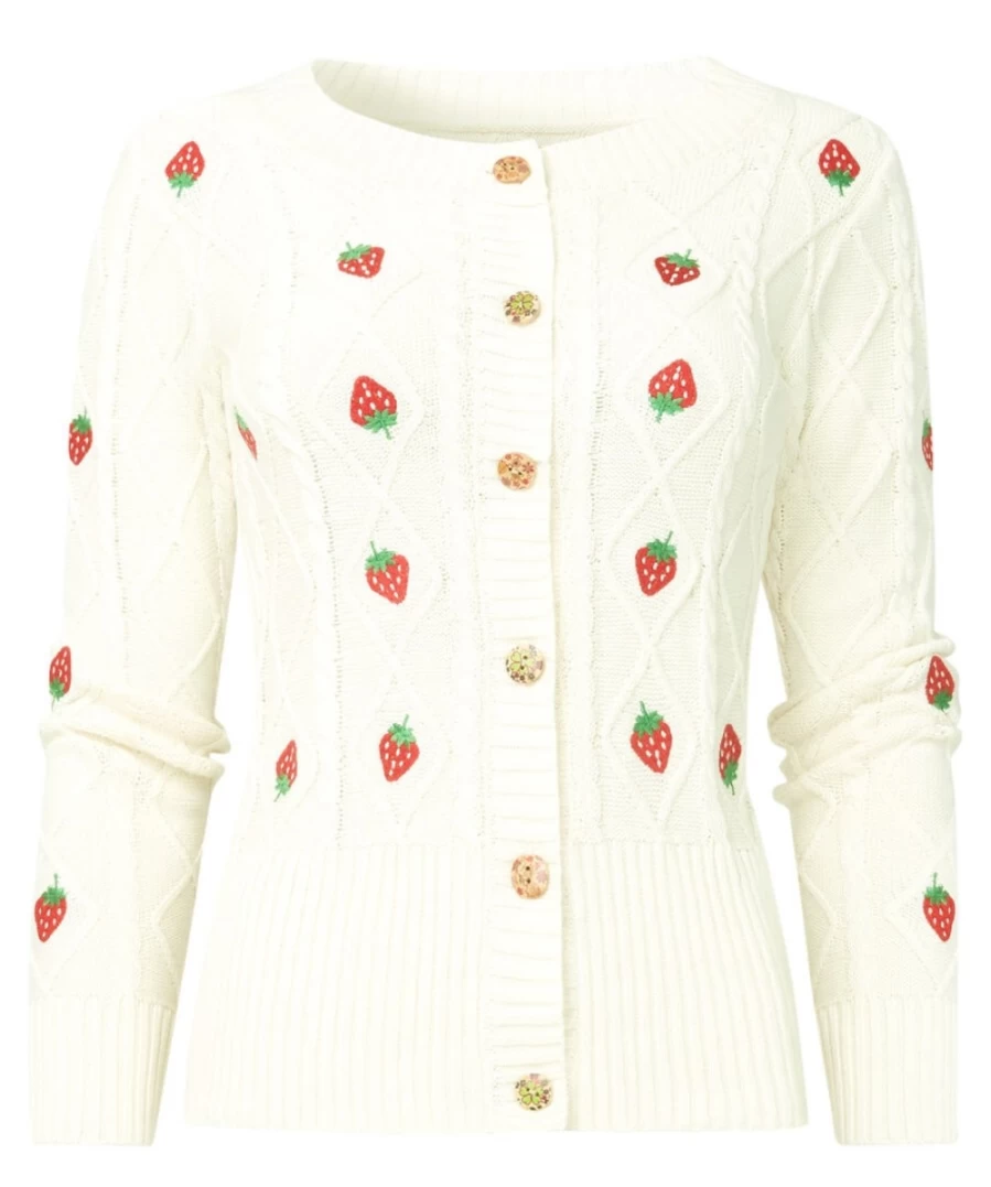 Joe Browns Women's Summer Strawberry Cardigan in Multi Color - Lightweight Knit Sweater