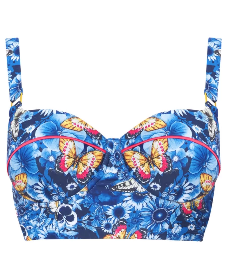 Joe Browns Women's Blue Multi Retro Bikini Top - Twilight Garden Print Vintage Swimwear