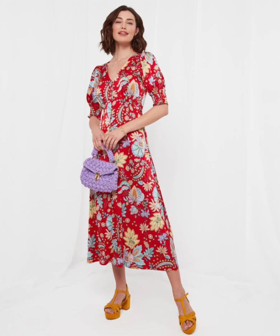 Joe Browns Women's Red Poppy Floral Dress - Flowy Summer Dress with Vibrant Floral Print