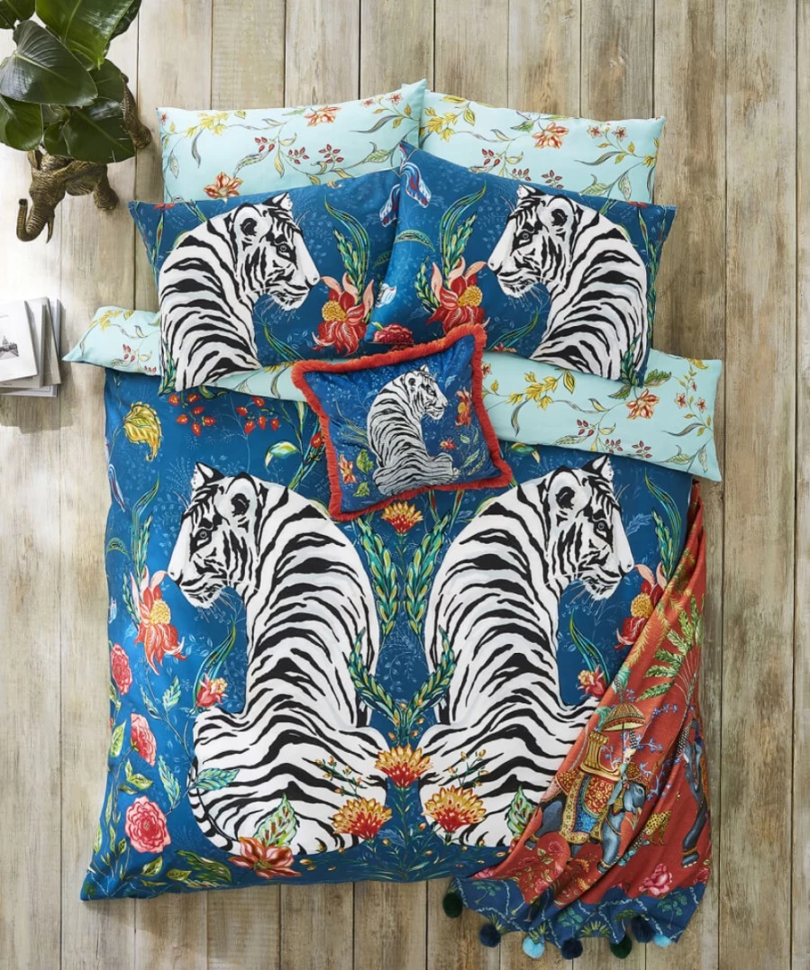 Joe Browns Reversible White Tiger Print Duvet Cover Set - Multi Color Bedding Collection