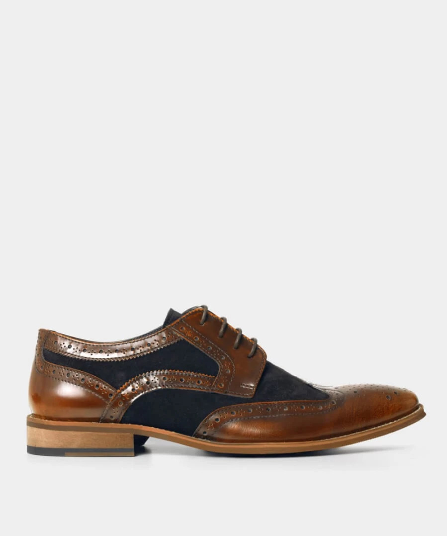Joe Browns Men's Brown/Navy Dapper High Shine Leather & Suede Brogue Oxford Shoes