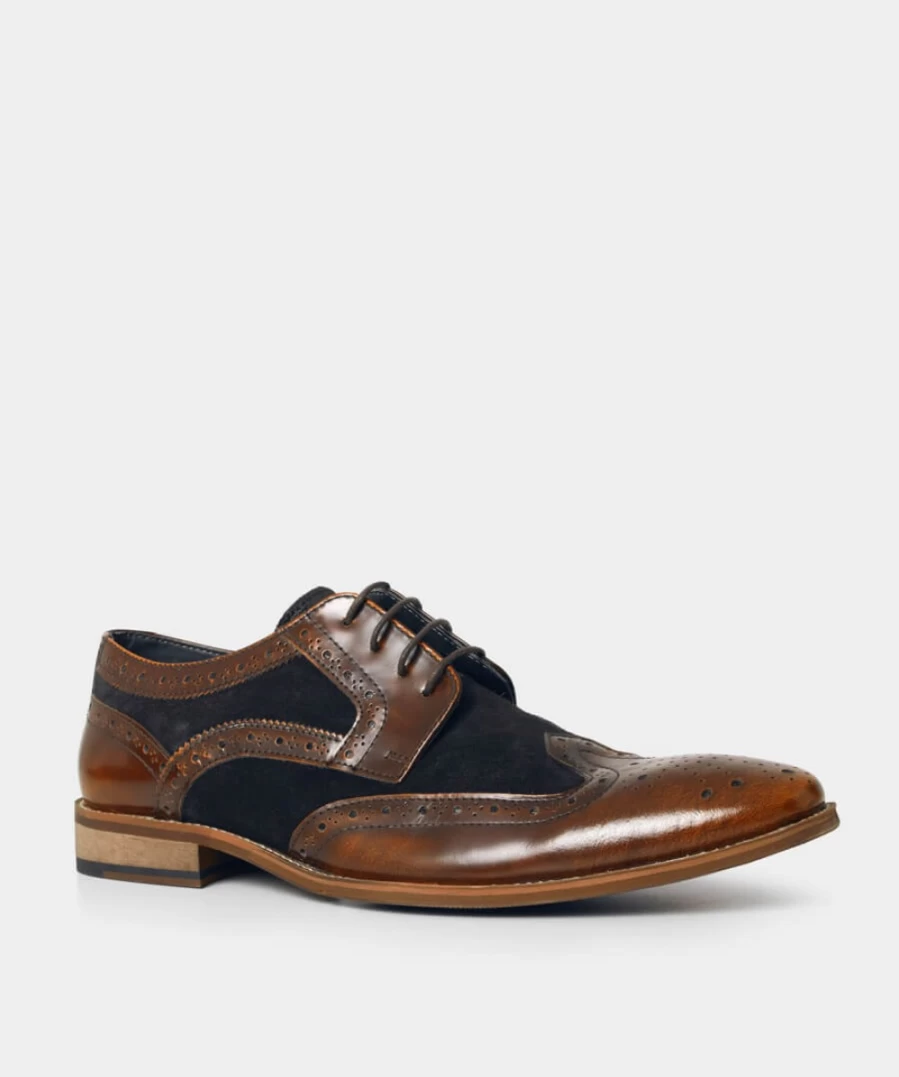 Joe Browns Men's Brown/Navy Dapper High Shine Leather & Suede Brogue Oxford Shoes