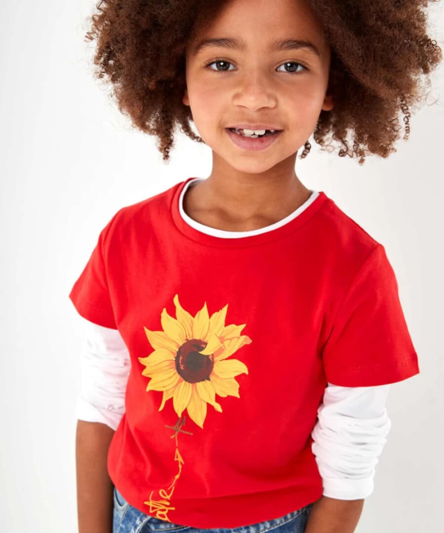 Joe Browns Kids Red Sunflower Love T-Shirt - Fun Graphic Tee for Children