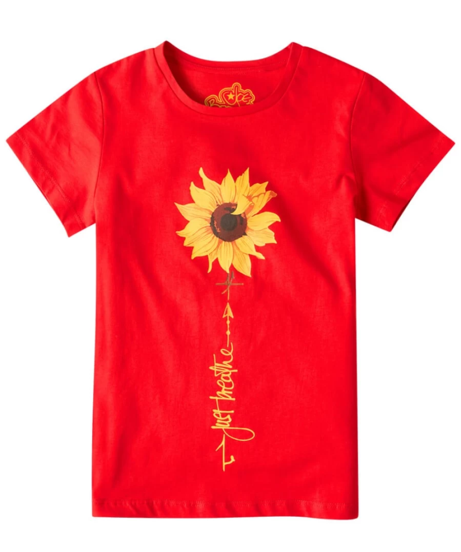 Joe Browns Kids Red Sunflower Love T-Shirt - Fun Graphic Tee for Children
