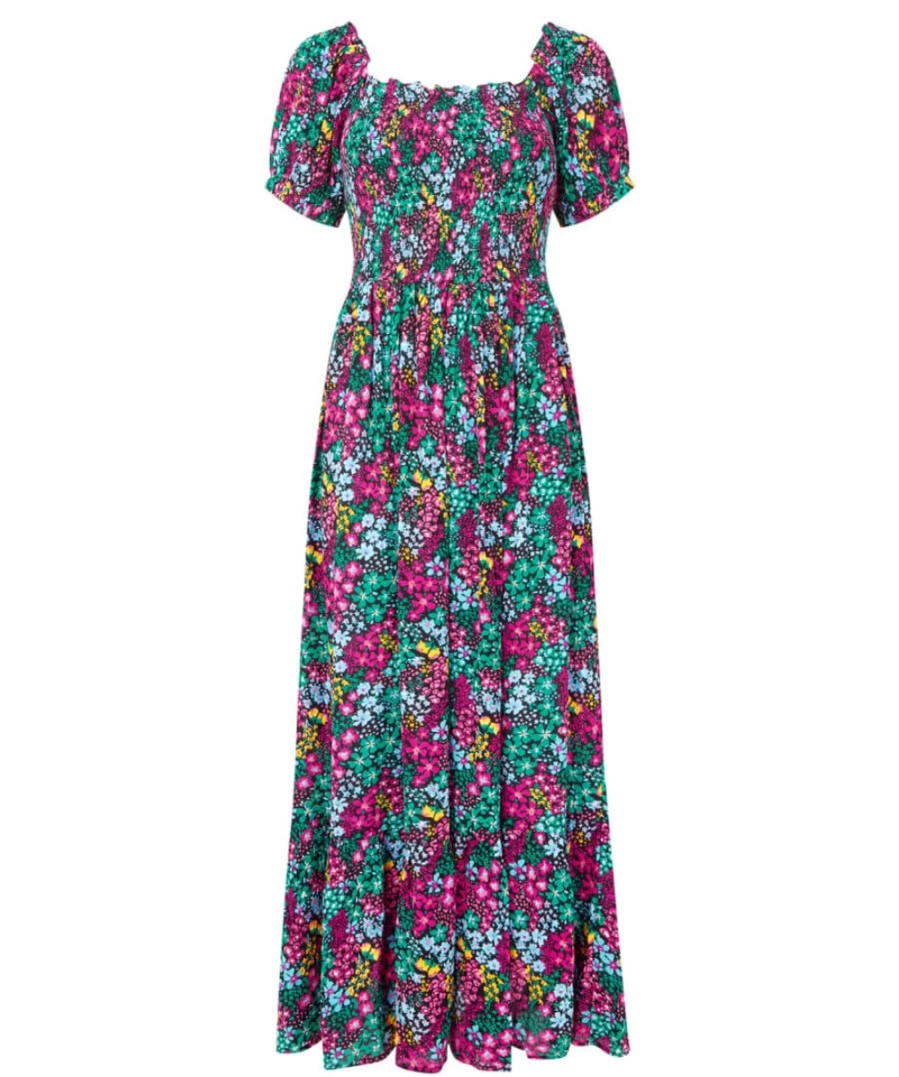Joe Browns Women's Serena Shirred Boho Dress in Multi Color - Flowy Bohemian Style