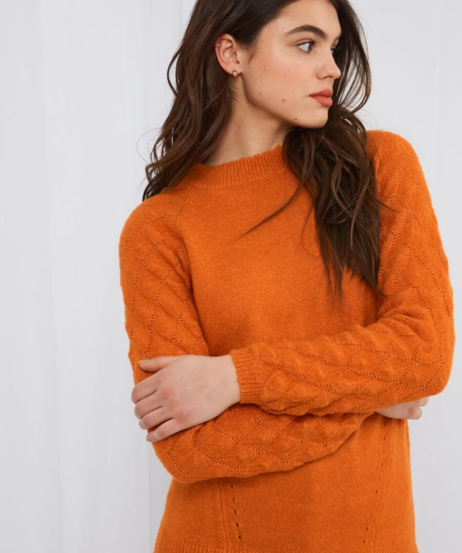 "Joe Browns Women's Orange Fancy Sleeve Jumper - Stylish Knit Sweater"