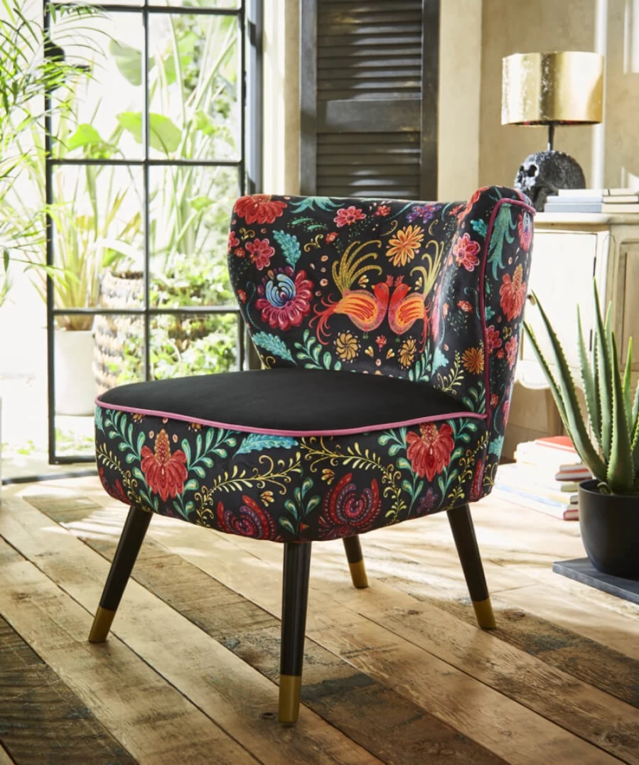 Joe Browns Bold Floral Multi-Color Black Velvet Upholstered Chair