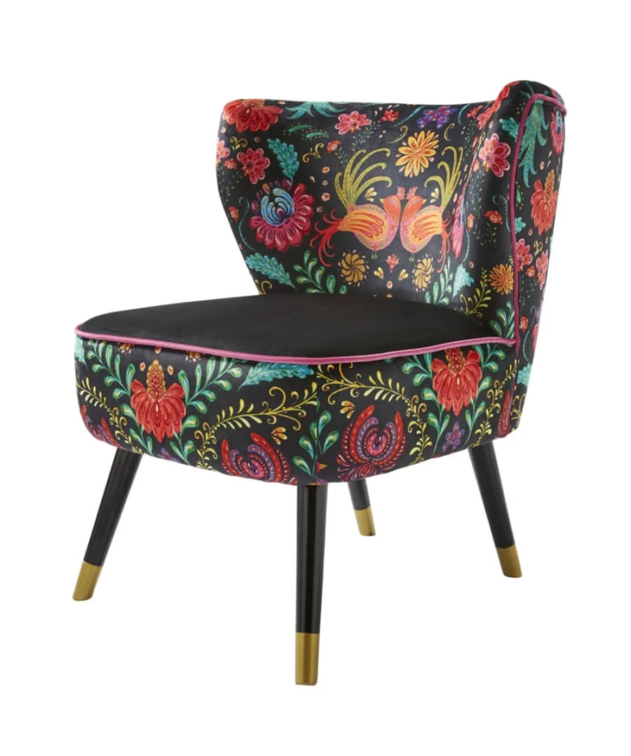 Joe Browns Bold Floral Multi-Color Black Velvet Upholstered Chair