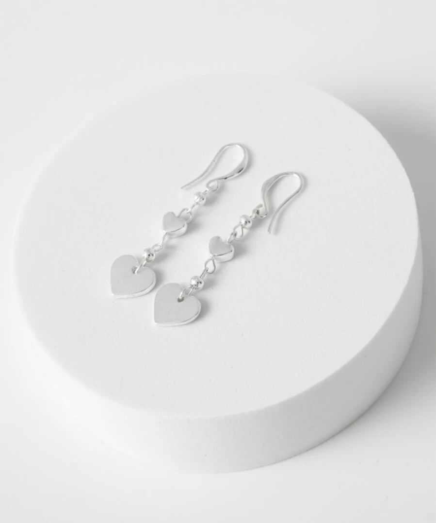 Joe Browns Silver Double Heart Drop Earrings for Women - Elegant Dangle Charm Jewelry