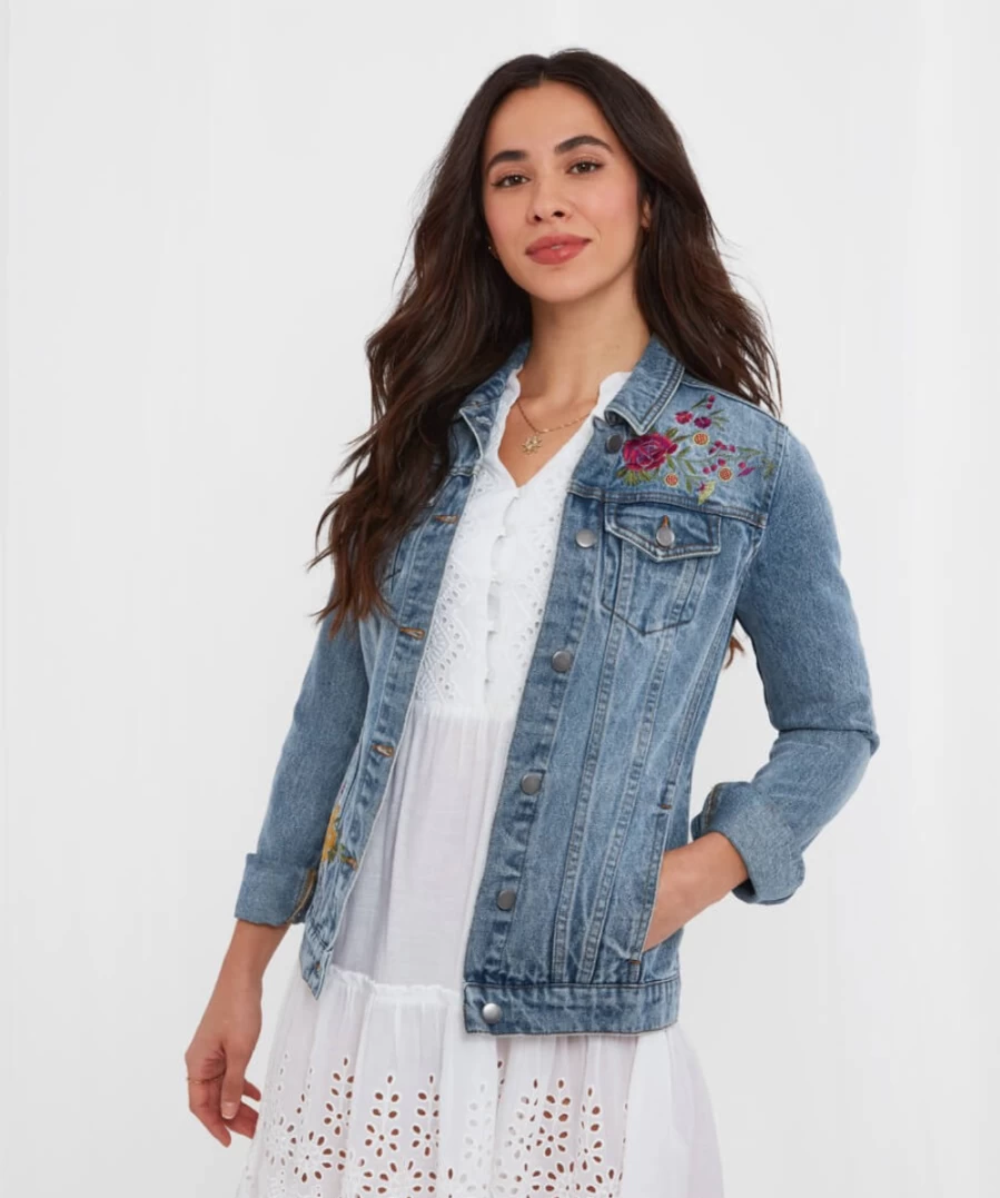 Women's Blue Embroidered Denim Jacket by Joe Browns - Stylish Casual Boutique Coat