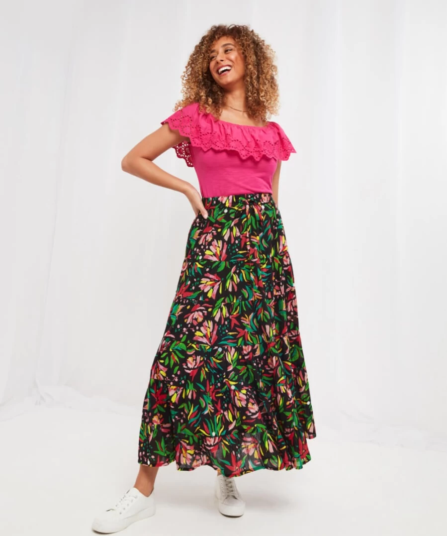 Joe Browns Women's Black Festival Floral Skirt - Boho Chic Printed Midi Skirt