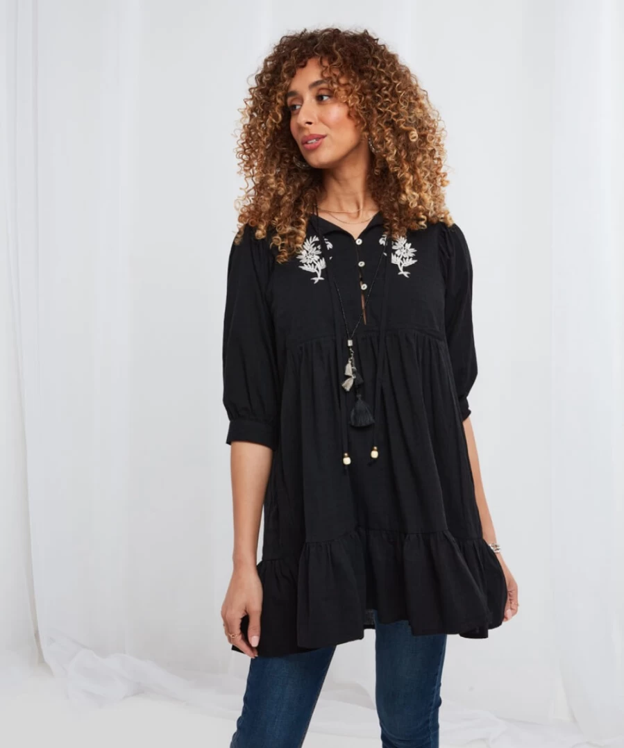 Joe Browns Women's Black Erin Embroidered Tunic Top