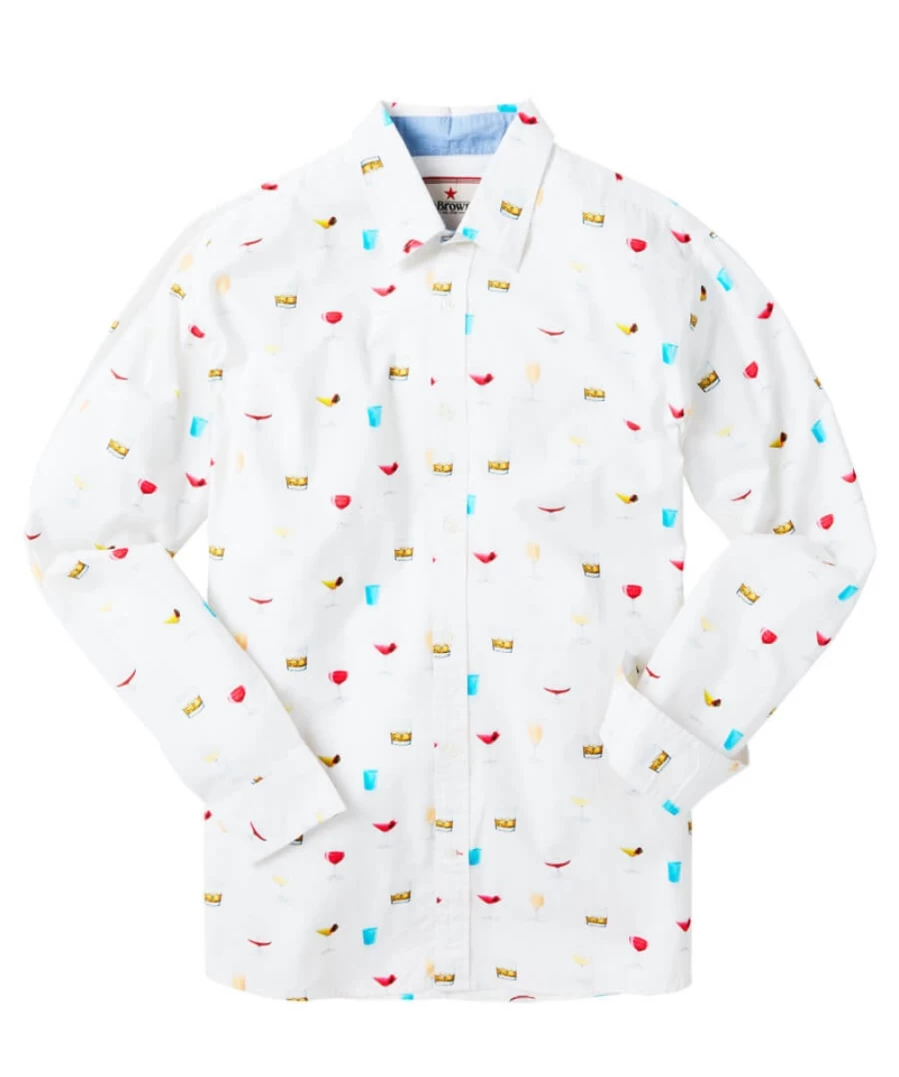 Joe Browns Men's White "Drinks On Me" Novelty Shirt