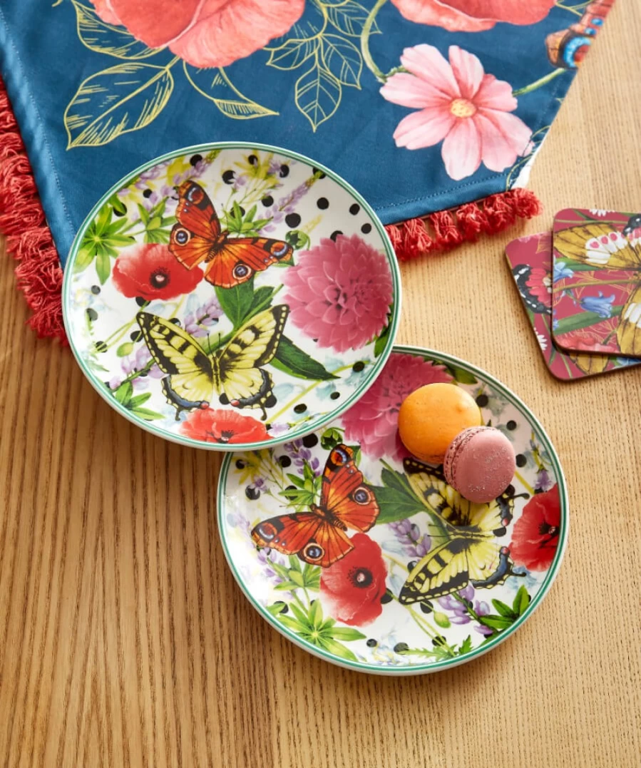 Joe Browns Set Of 4 Multi-Colored Floral Side Plates - Vibrant Spot Design For Dining Decor