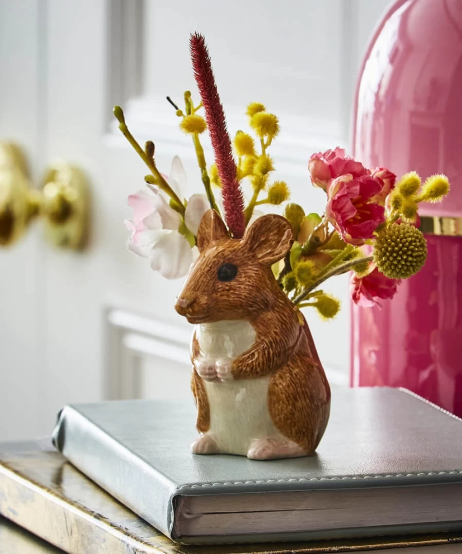 Joe Browns Multi-Colored Quail Ceramics Wood Mouse Bud Vase - Handcrafted Decorative Floral Holder