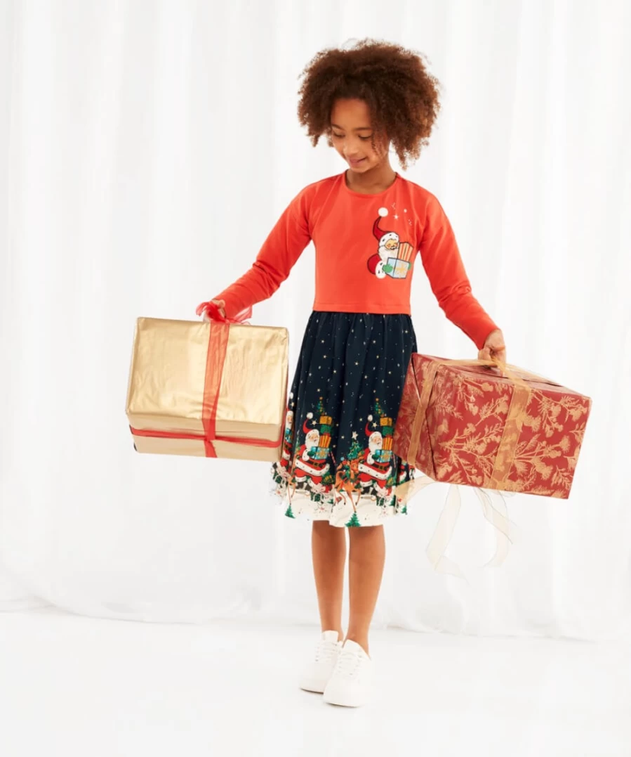 "Joe Browns Kids Red Christmas Fun Dress - Festive Holiday Outfit for Children"