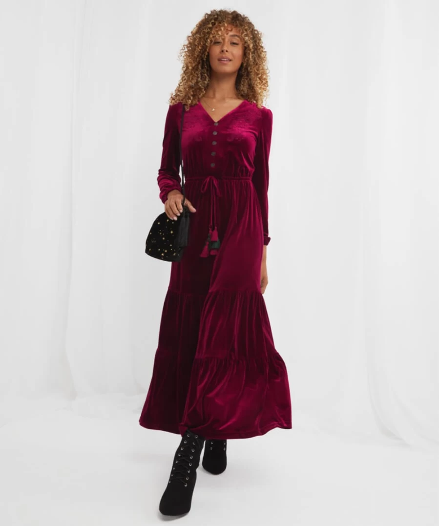 Joe Browns Women's Velvet Perfection Dress in Berry - Elegant & Comfortable Velvet Gown