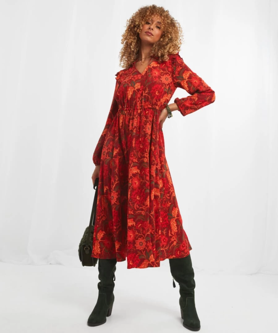 Joe Browns Women's Orange Floral Dress - Elegant Fascinating Florals Design