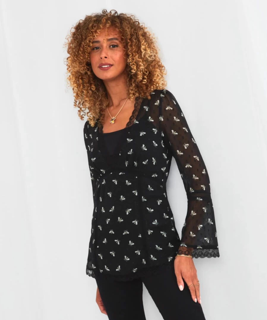 Joe Browns Women's Black Bee Print Top - Stylish & Elegant Blouse