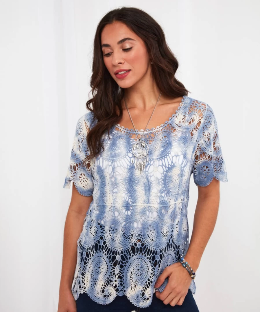 "Joe Browns Women's Blue Pretty Paisley Crochet Top"