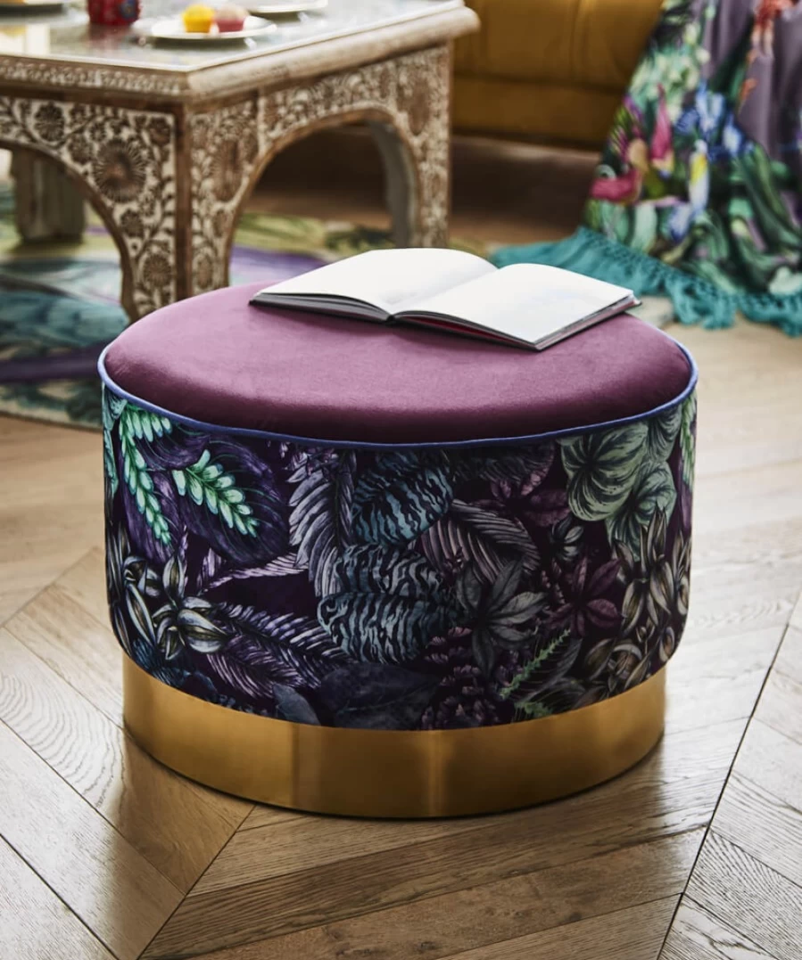 Joe Browns Neon Botanicals Multi-Colored Velvet Pouffe - Stylish Footstool & Ottoman