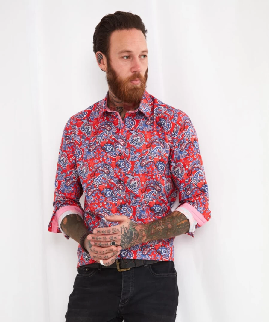 Joe Browns Men's Stylish Red & Blue Casual Shirt - Trendy Sensational Style