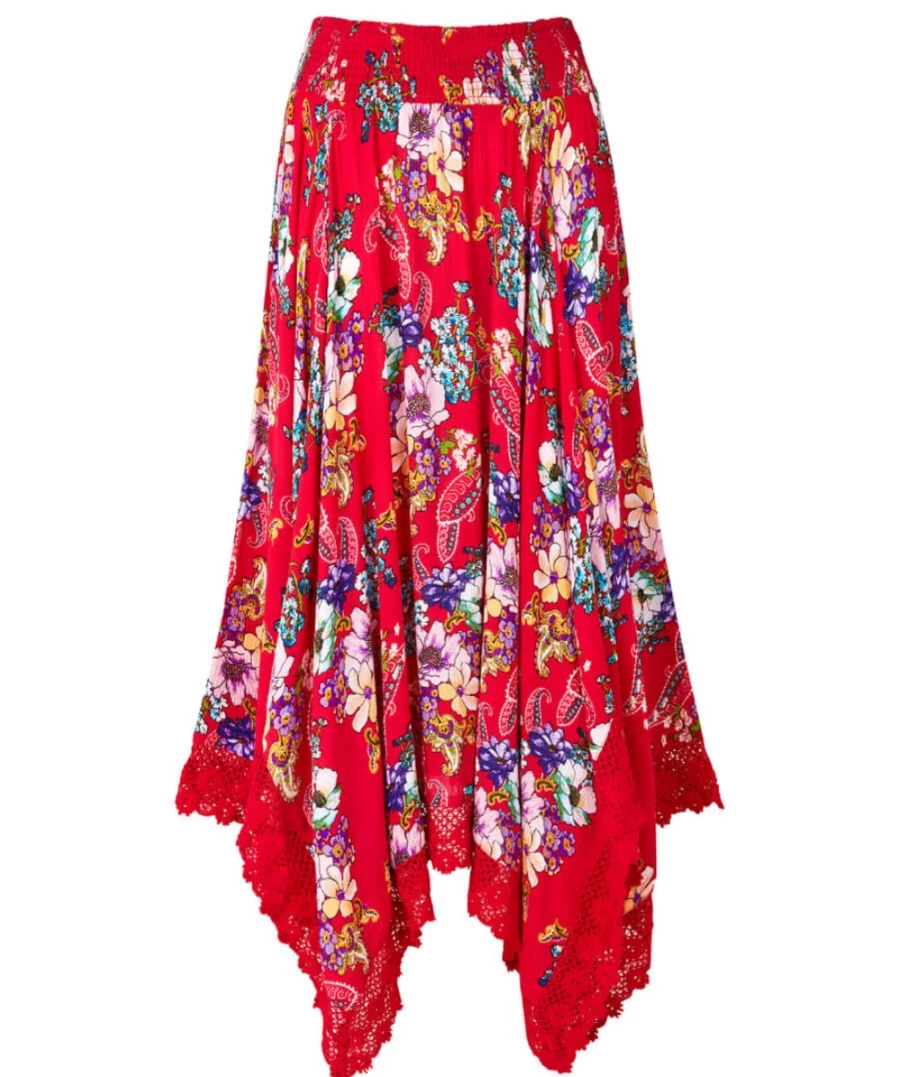 Joe Browns Women's Red Festival Fun Flared Hanky Hem Skirt for Seasonal Celebrations