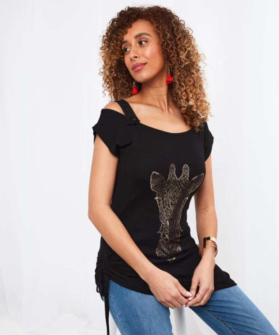 Joe Browns Women's Black Geo Giraffe Graphic Print Top
