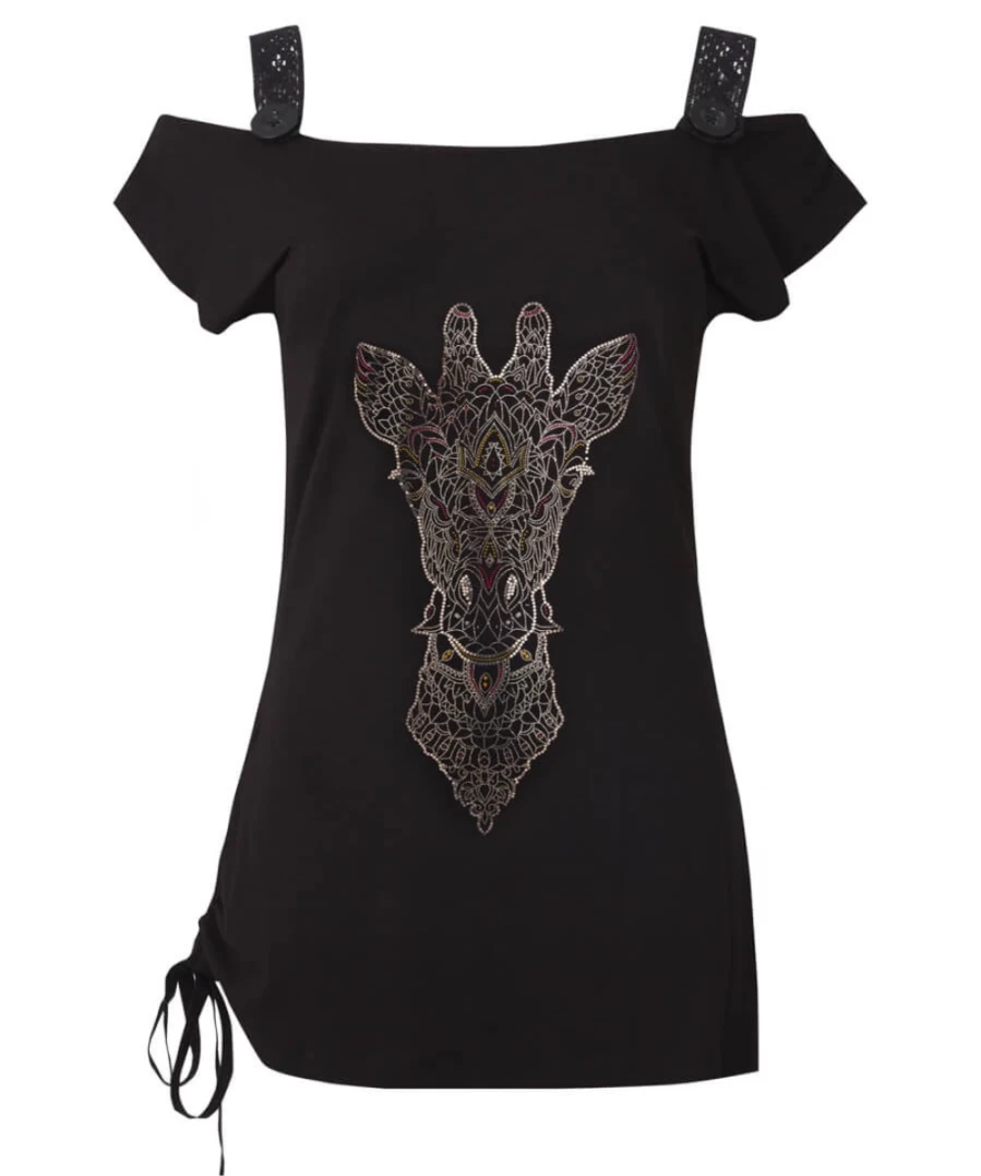 Joe Browns Women's Black Geo Giraffe Graphic Print Top